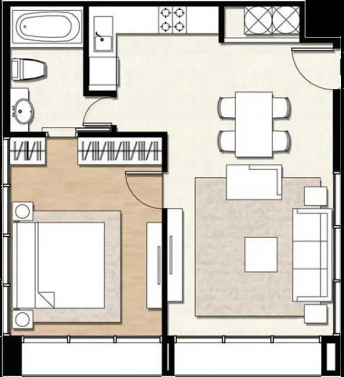 North Tower Type 1 unit plan — 64m², 1 Bed Room
